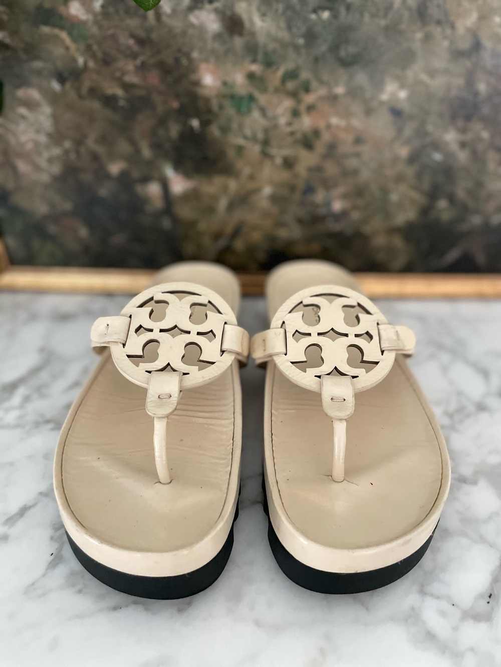 Tory Burch Miller Cloud Chunky  Sandals Size 8 Patent Leather Cream - Picture 3 of 8